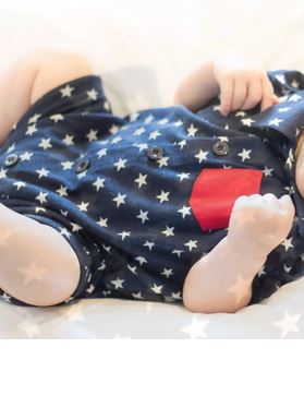 Boys Navy Blue w/White Stars Reid Romper Item 383