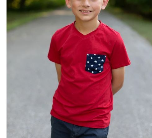 Boys Red w/Navy & White Stars Pocket Tee Item 385