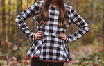 Burgundy & White Buffalo Plaid Long Sleeve Peplum Item 388