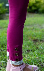 Plum Lace Trimmed Button Leggings Item 417