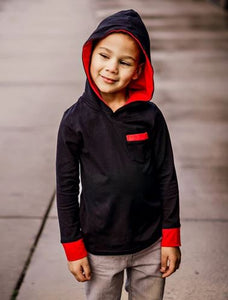 Boys Black with Red Accents Pocket Hoodie Item 382